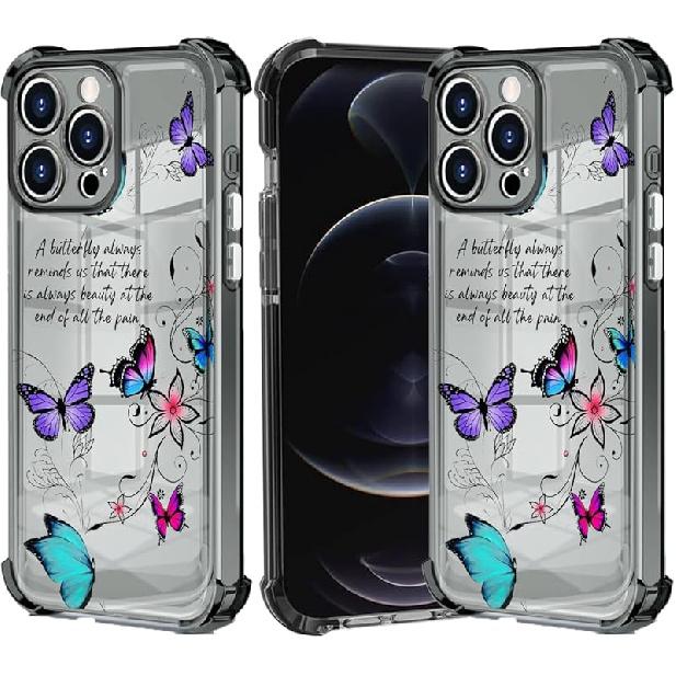 Butterfly case for iPhone 16 pro max 6.9 in case Anti-Drop Edges Compatible with iPhone 16 pro max Cases Transparent Cover Design for Women Men Butterfly language/black