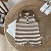 Unisex Infant Striped Sleeveless Romper with Lapel and Snap Crotch