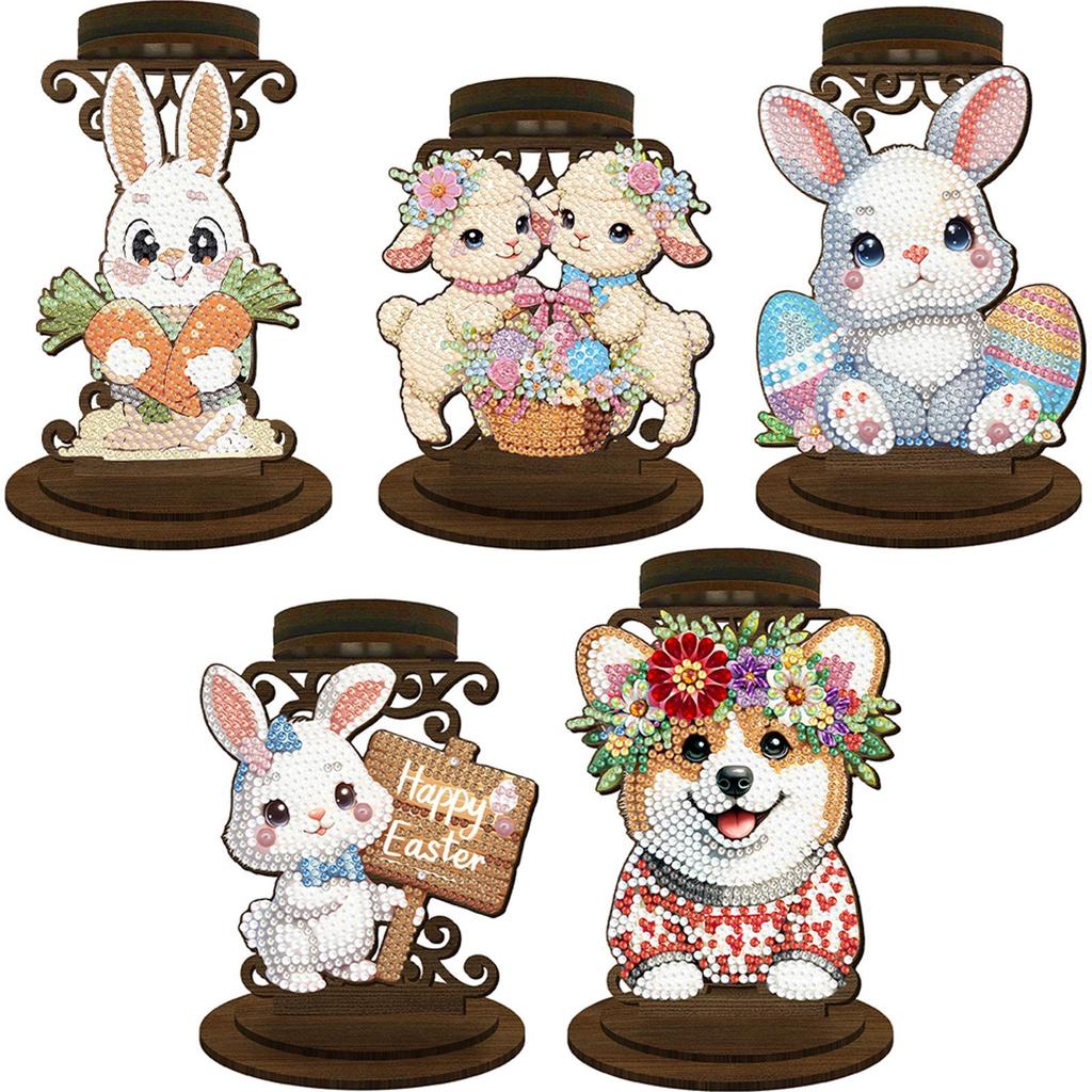 Easter Egg Bunny Desktop Tea Light Candle Holder Aromatherapy Candle Holder 5D DIY Diamond Art Mini Candle Holder for Home Decor