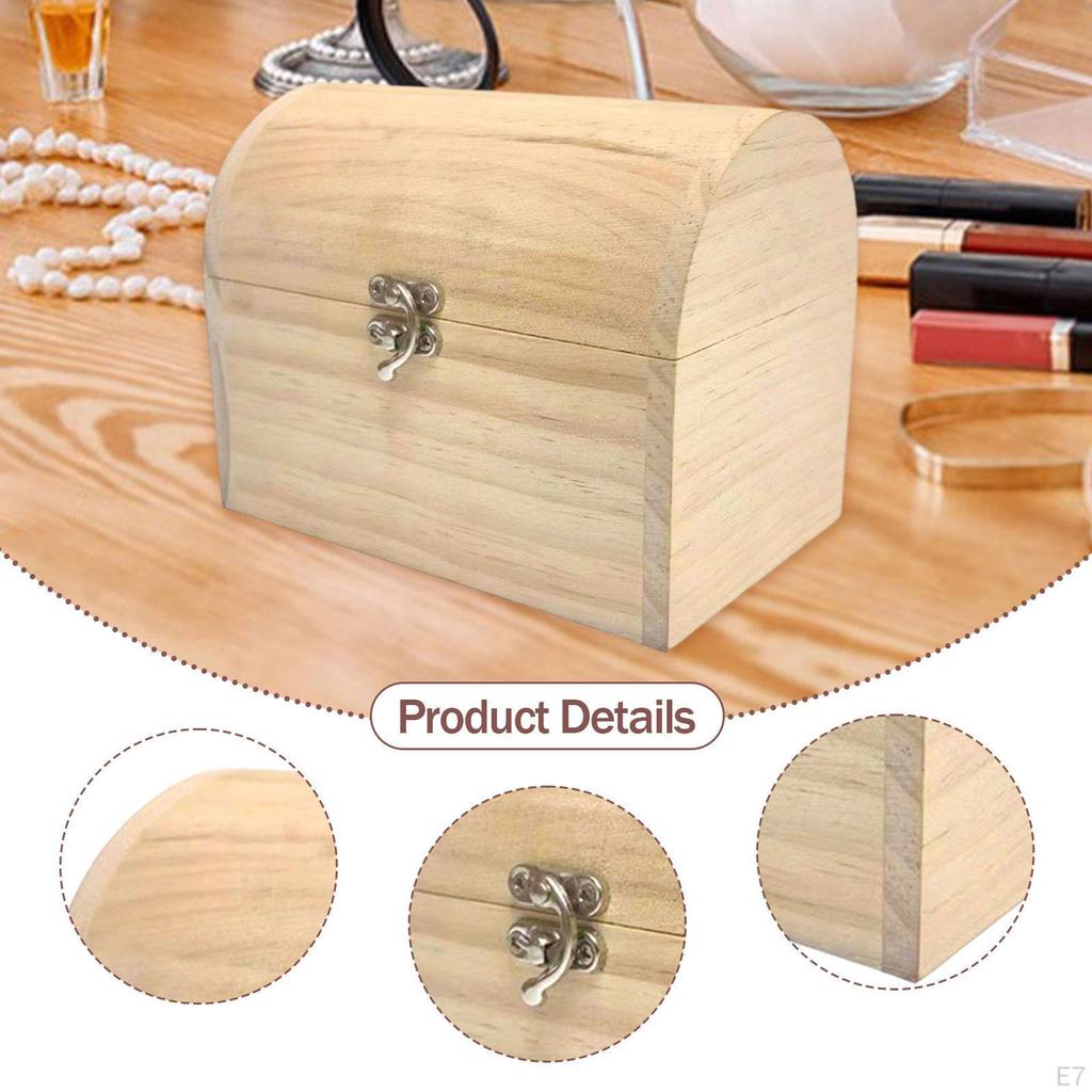 Decorative Unfinished Wooden Chest, Simple Jewelry Box, Unpainted Wood Box for Arts, Parties,