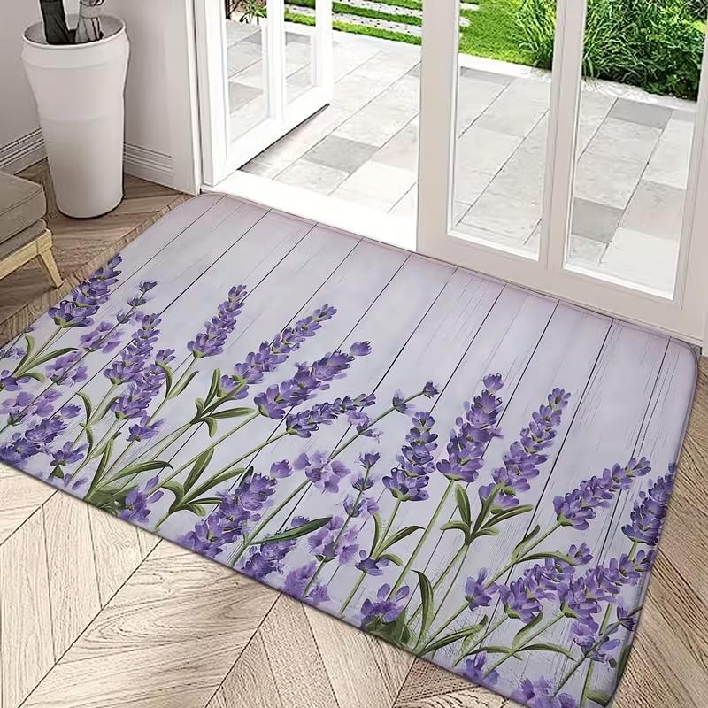 Lush Grass and Bloom Print Entry Mat Washable Soft Door Mat for Kitchen Living Room Bedroom Indoor Spring Decor Floor Mat
