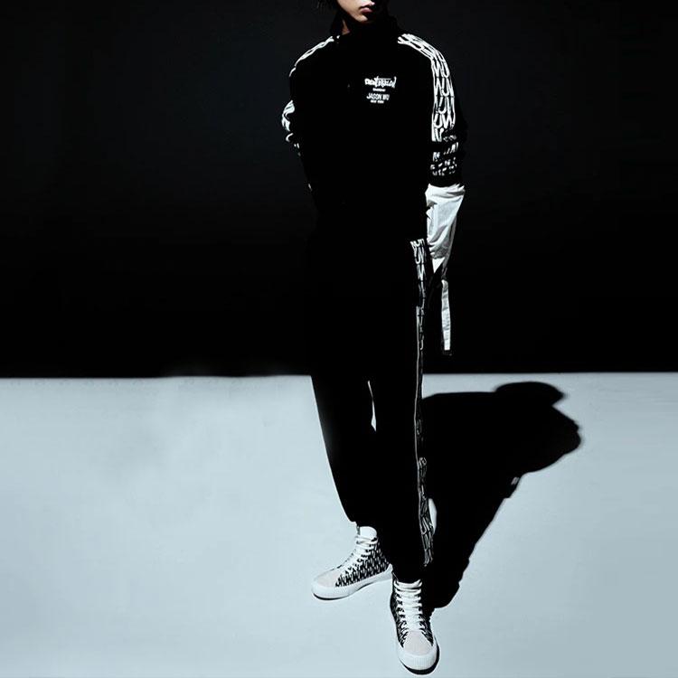 Li Ning X Jason Wu Collaboration Fashion Series Side Print Long Jogger Knit Sports Pants Unisex Pants Black AKLRG09-1