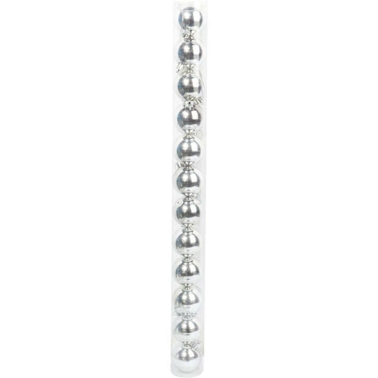 Sada 12 stříbrných plastových koulí, 6 cm