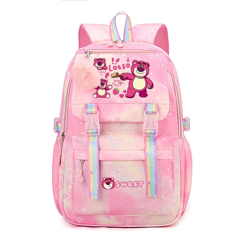 College Style Strawberry Bear Cute Cartoon Print Student Schoolbag Lightweight Ridge Protection Large Capacity