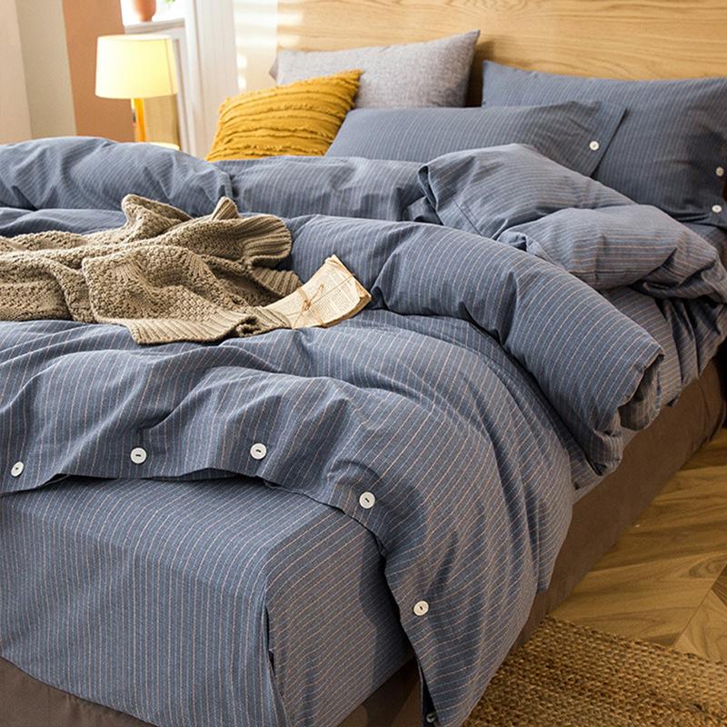 Simple Bed Pure Cotton Polished Four-Piece Cotton Quilt Cover Thickened Warm Bed Sheet 1.8M Double Bed