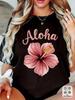 Aloha Hawaiian Hibiscus Flower Print Women T Shirt Casual Short Sleeve O-neck Summer Beach Oversized Tops Women Tropical Tops