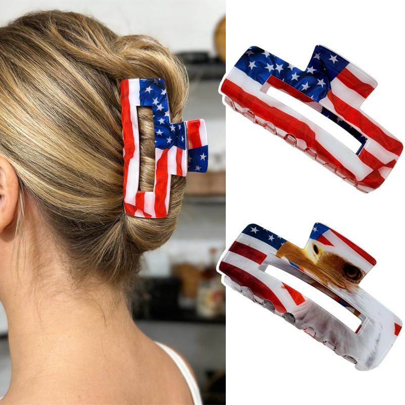 Usa Flag Heart Star Hair Claw Clips Patriotic Acrylic Hair Claws For Women Girls Independence Day Party Daily Hair Accessories