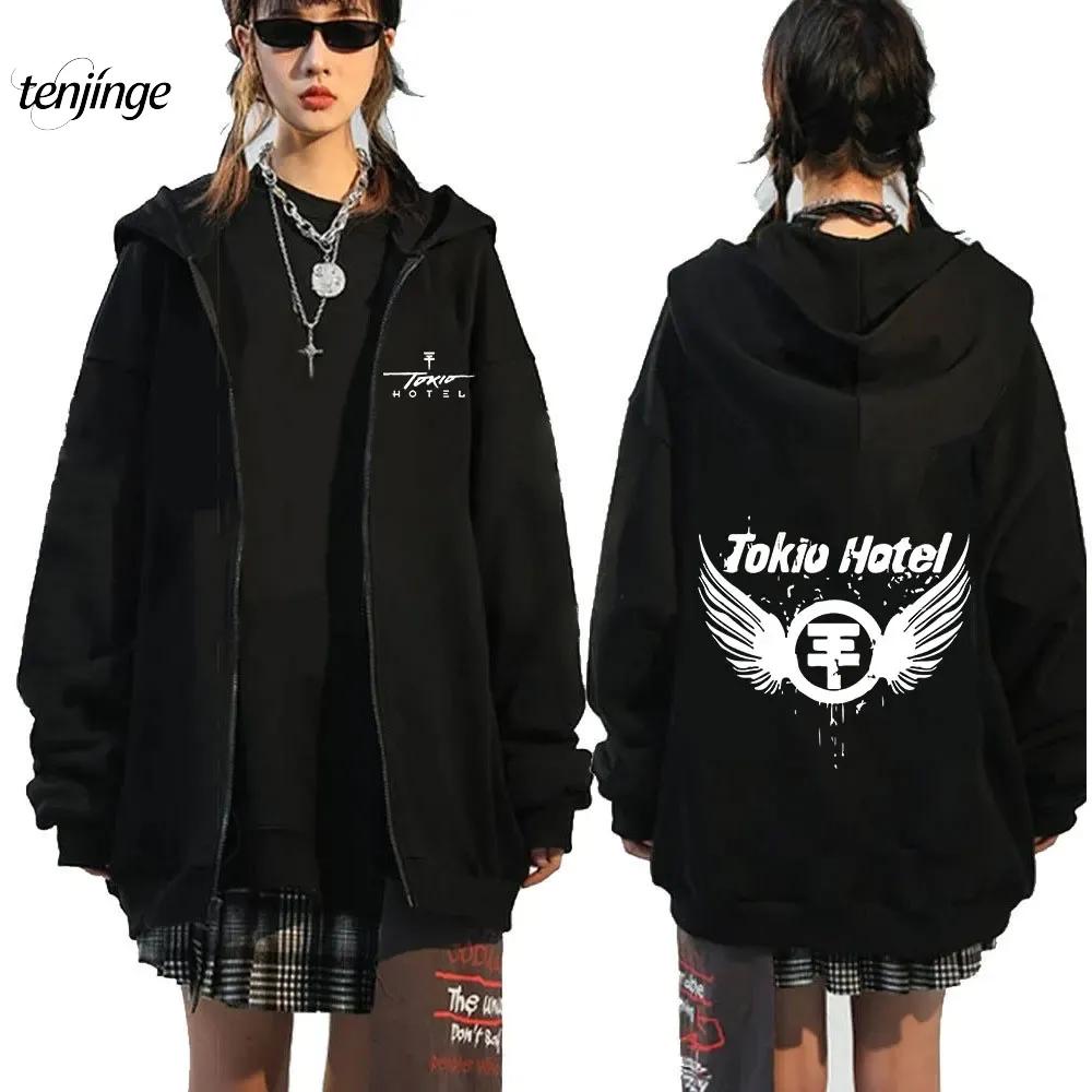 Tokio Hotel Hoodie Rock Band Kaulitz Print Zipper Hoodies Fleece Hooded Sweatshirts Men Women Hip Hop Streetwear Zip Up Jacket