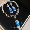 Diamond Oval Pendant Pearl Necklace Earrings Vintage Court Clavicle Chain Light Luxury Jewelry Set