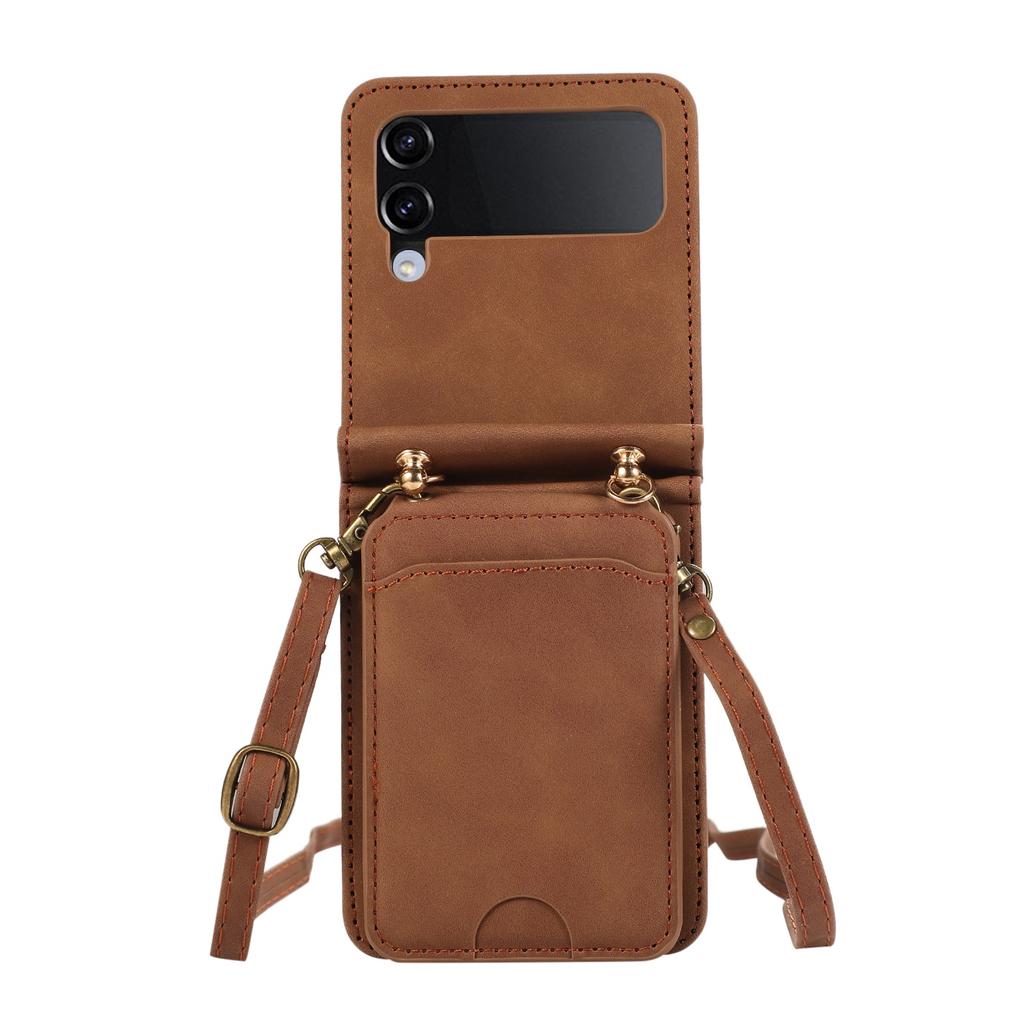 Vertical Cards Solt Crossbody Wallet Leather Case For Samsung Galaxy Z Flip 7 FE 6 5 4 3 5G Flip6 Bag Long Lanyard Cover Fundas