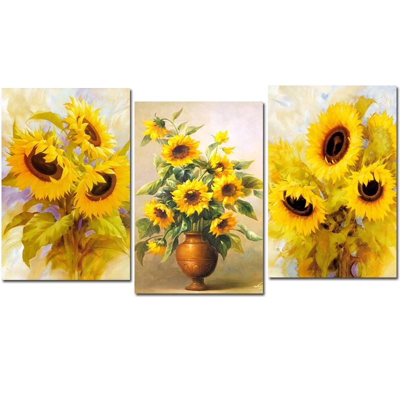Öl Blumenkunst Poster Sonnenblume Leinwandgemälde Gelb glänzend Wandkunst Skandinavische Drucke Gemälde für das Wohnzimmer Heimdeko