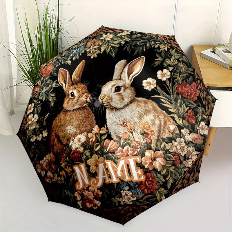 Two Rabbits Customizable Automatic Umbrella With Your Name For Daily Use Birthday Christmas Valentine'S Day Gift Travel Umbrella Playful Design