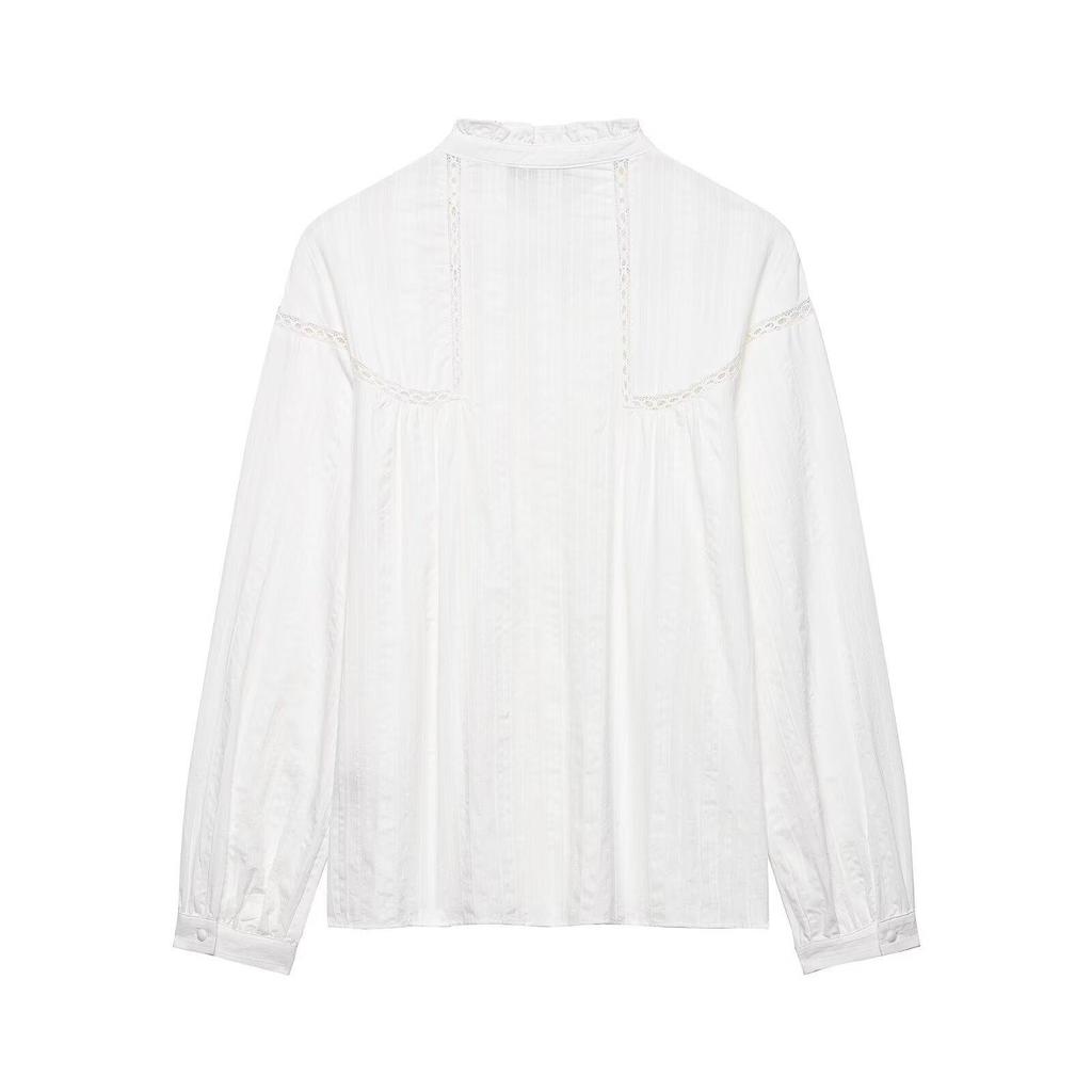 Spring 2026 Lace Trim Ruffle Shirt - European & American Style
