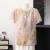 Datang Furen New Chinese Style Floral Print Short Sleeve Top