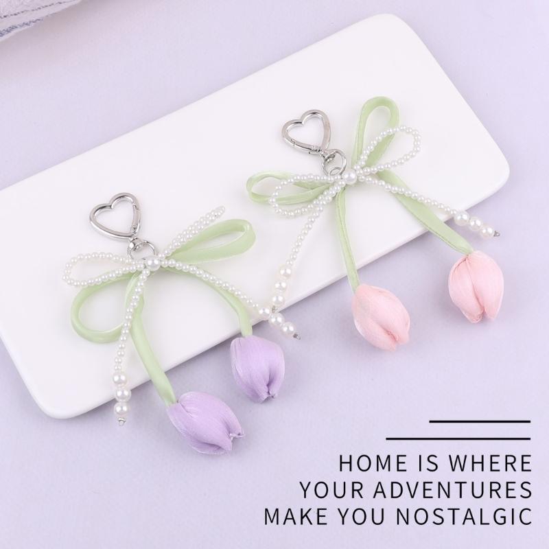 Pearls Bows Bag Charm Pendant Aesthetic Purse Charms Aesthetic keychains Keyring for Women Backpack Purse Handbag Decors