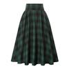 Women Skirt High Elastic Waist Big Hem A-line Colorblock Plaid Print Loose Ankle Length Soft Pockets Retro Ruffle Elegant Party Commute Lady