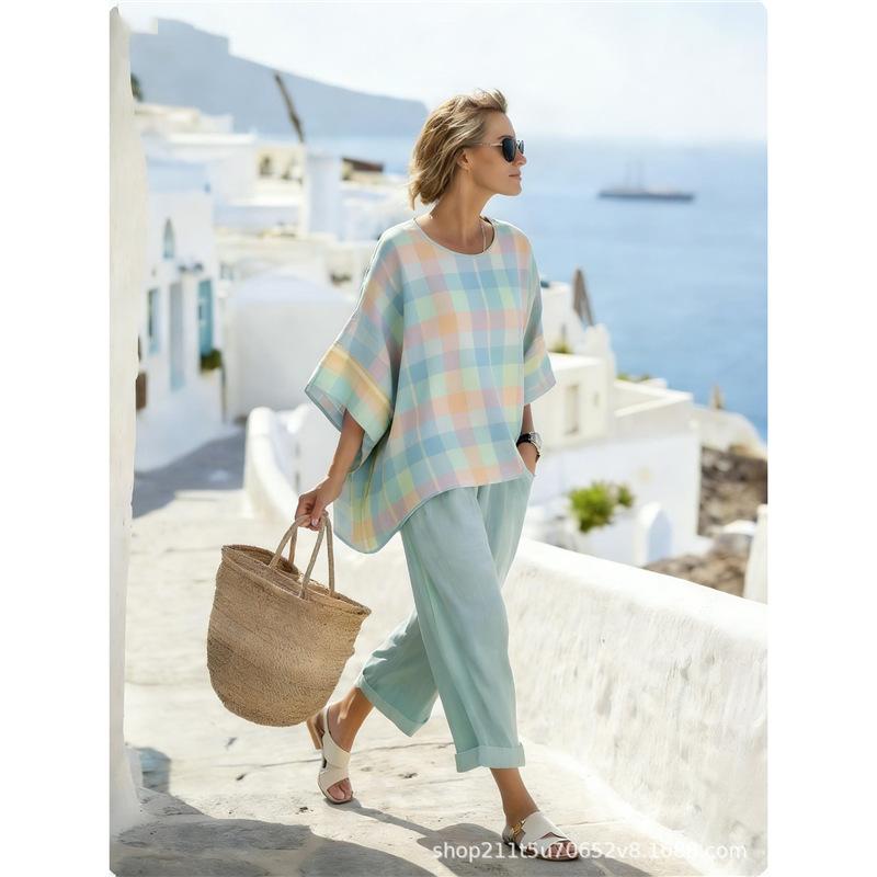 1116 European and American women's bohemian print casual suit women's clothing vacation loose two-piece set in stock