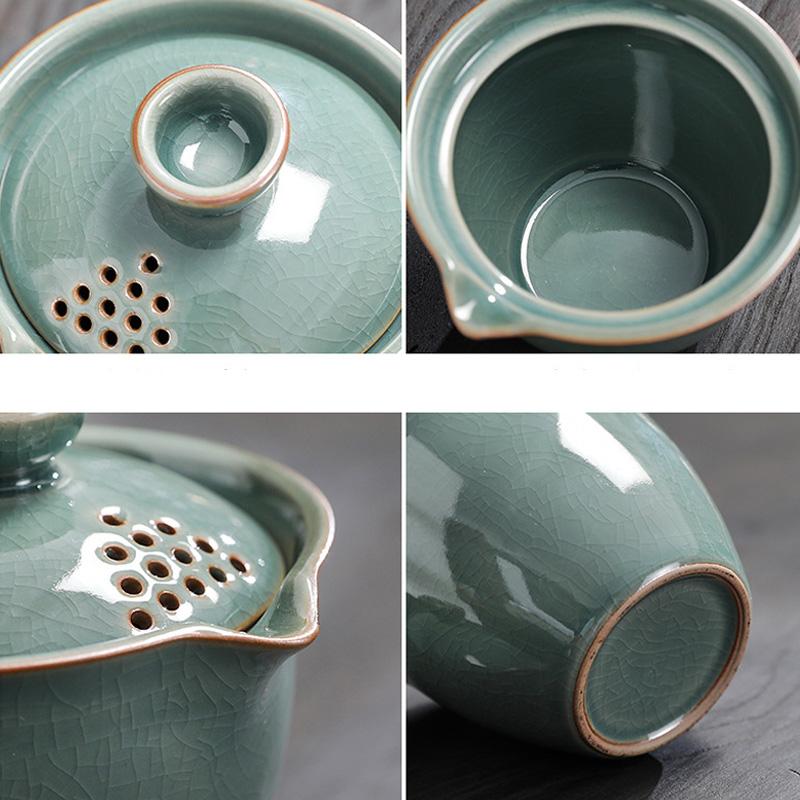Neues Keramik Tee-Set 3 Tassen Gaiwan Tragbares Reise Chinesisches KungFu Terrine Teegeschirr Zeremonie 170ML