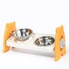 Elevated Stainless Dog Bowls with Bamboo Stand Tilted Adjustable Raised Puppy Cat Food Water Bowls Holder Pet Feeder Accessories