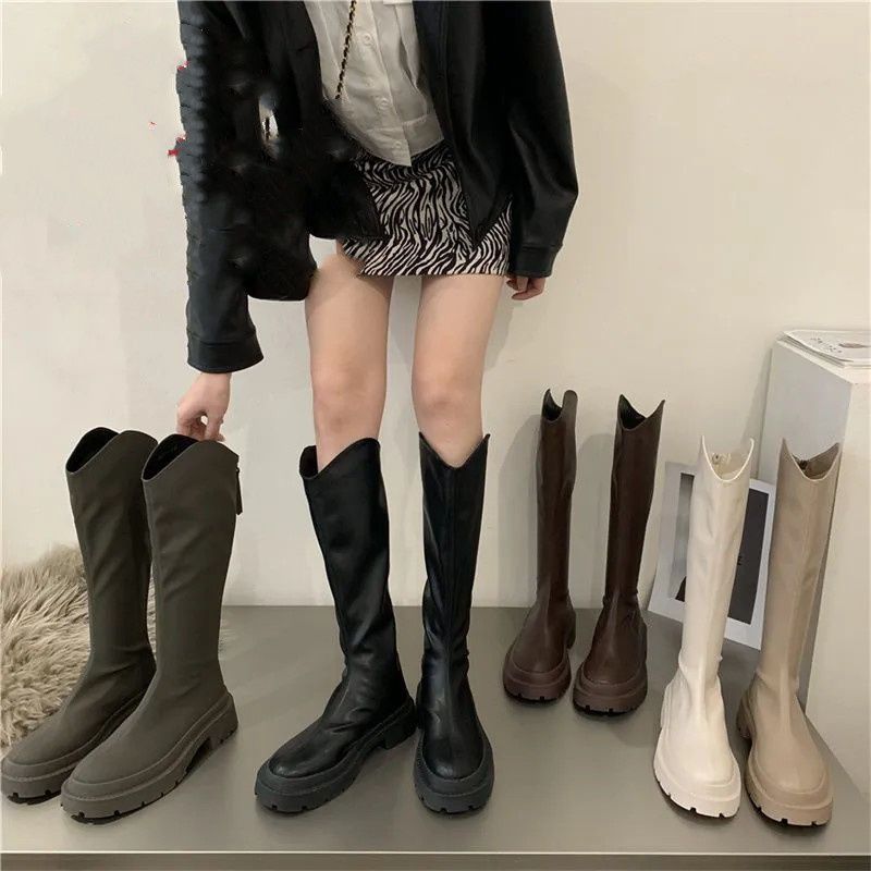 Chelsea platform boots women's small autumn and winter new 2025 solid color Martin boots high boots knight boots