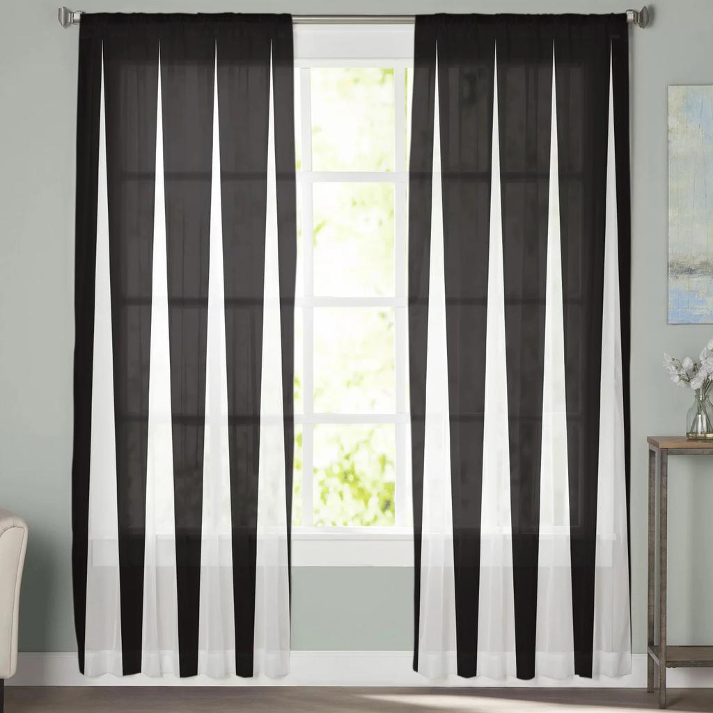 Schwarz-weiß gestreifte geometrische Gardinen für Wohnzimmer Voile Vorhang Schlafzimmer Badezimmer Tüll Vorhänge Fenster Vorhänge