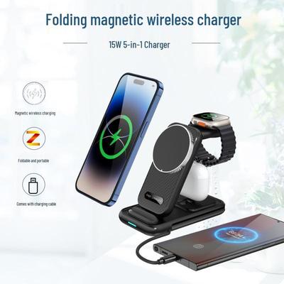 3-in-1 Foldable Wireless Charging Stand with Magnetic Cable for Fast Charging