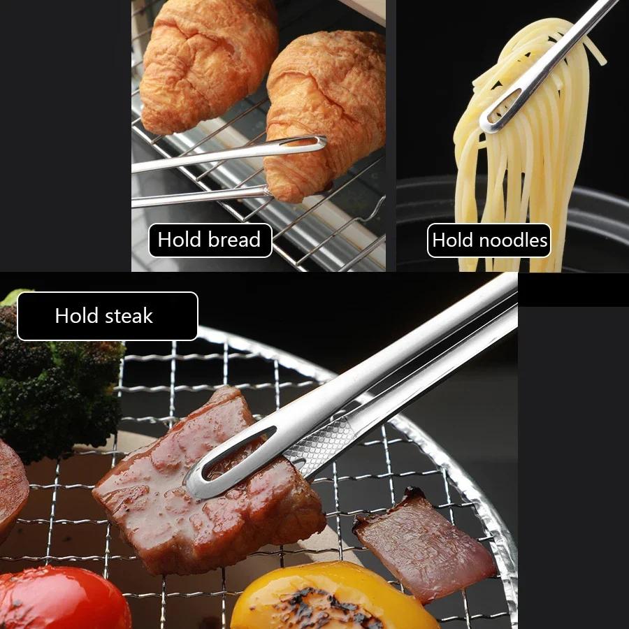 Stainless Steel Kitchen Tongs Non Slip Heat Resistant BBQ Grill Tool Steak Seafood Buffet Salad Food Serving Cooking Utensils