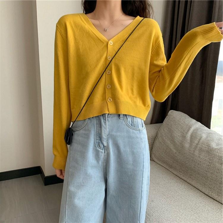 Sweater Knitted Cardigan Button Jacket Autumn Winter V-neck Long Sleeve Casual Short Tops For Women Sweater Grey White