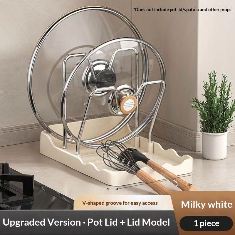 Pan Lid Organizer Double Layer Pot Lid Rack Non-Slip Draining Pot Lid Organizer Large Capacity Kitchen Storage Rack With Tray
