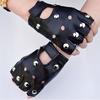 Black Half Finger Motorcycle Mittens Solid Color Faux Leather Gloves for Unisex