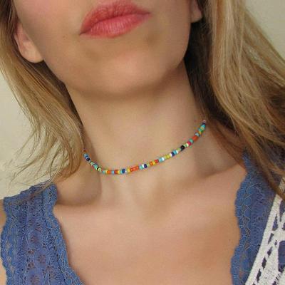 Trendige bunte Reisperlenkette für Damen - Böhmischer Stil Choker-Kette Accessoire