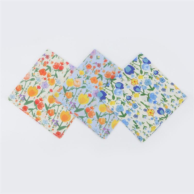 3Pcs 45x45cm Square Cotton Pastoral Flower Printed Portable Lady Handkerchief Women Absorbent Hand Towel Wedding Party Gift