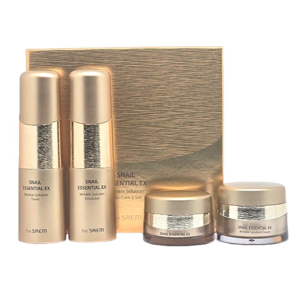 The Saem Snail Essential EX Faltenlösung 3-teiliges Hautpflegeset – Toner 150ml + Emulsion 150ml + Creme 50ml + Bonus Augencreme 31ml – Koreanisch