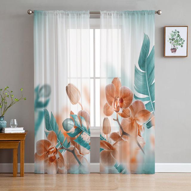 Tropical Plant Decoration Sheer Curtains Window Curtains For Living Room Bedroom Blinds Kids Room Home Decor