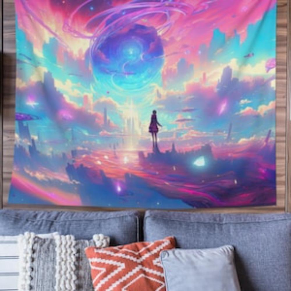 Alien Landscape Tapestry Multiple Sizes HD Print Psychedelic Sci Fi Otherworldly Soft Polyester Living Room Bedroom Wall Decor