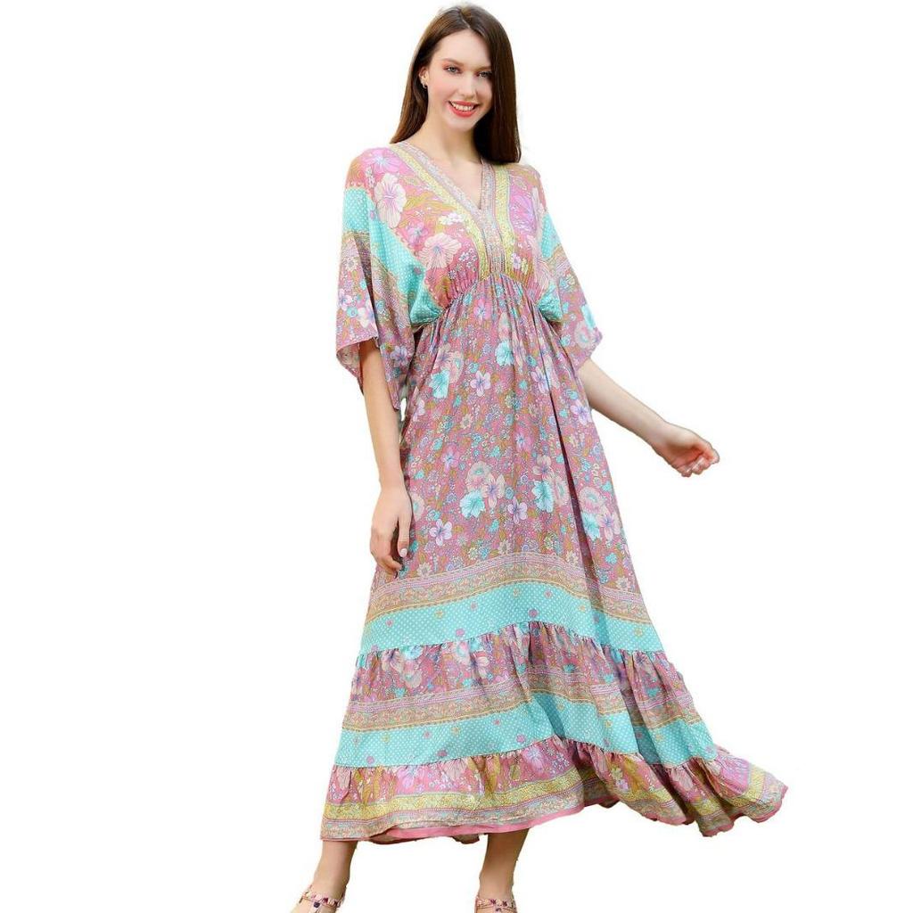 New Women's Rayon Bohemian Holiday Beach Long Dress
