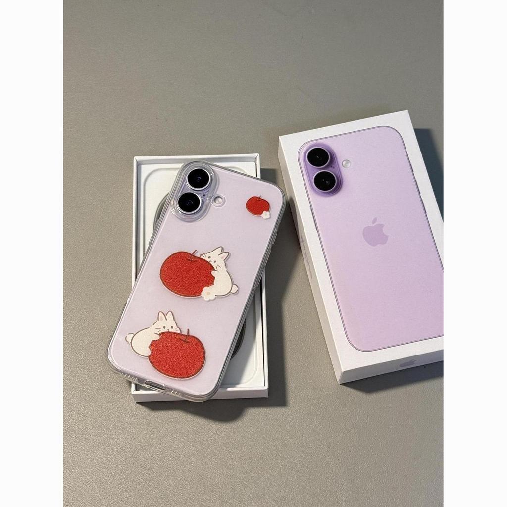 Apple Rabbit Transparent Korean Style Soft Case for iPhone 17 Pro Max, 15, 14, 13, 12, XR, 11 with Precise Cutouts