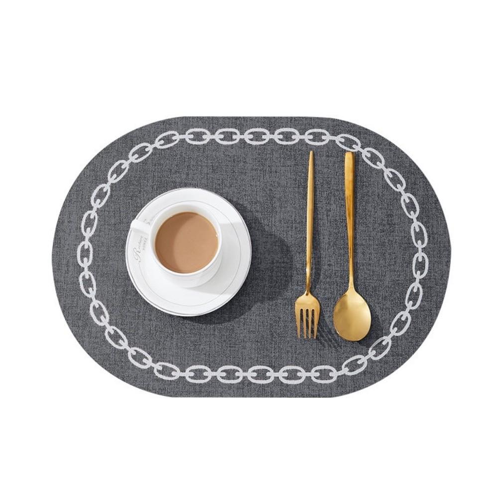 Durable Chain-printed Oval Placemats Oval Shape Leather Waterproof Placemat Washable Waterproof Heat Resistant Pad Kitchen