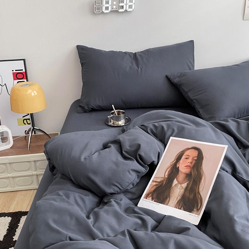 INS Nordic Bedding Set Quilt Cover Simple Solid Color Duvet Cover Set For Girls Single Twin Full Queen Flat & Fitted Sheet