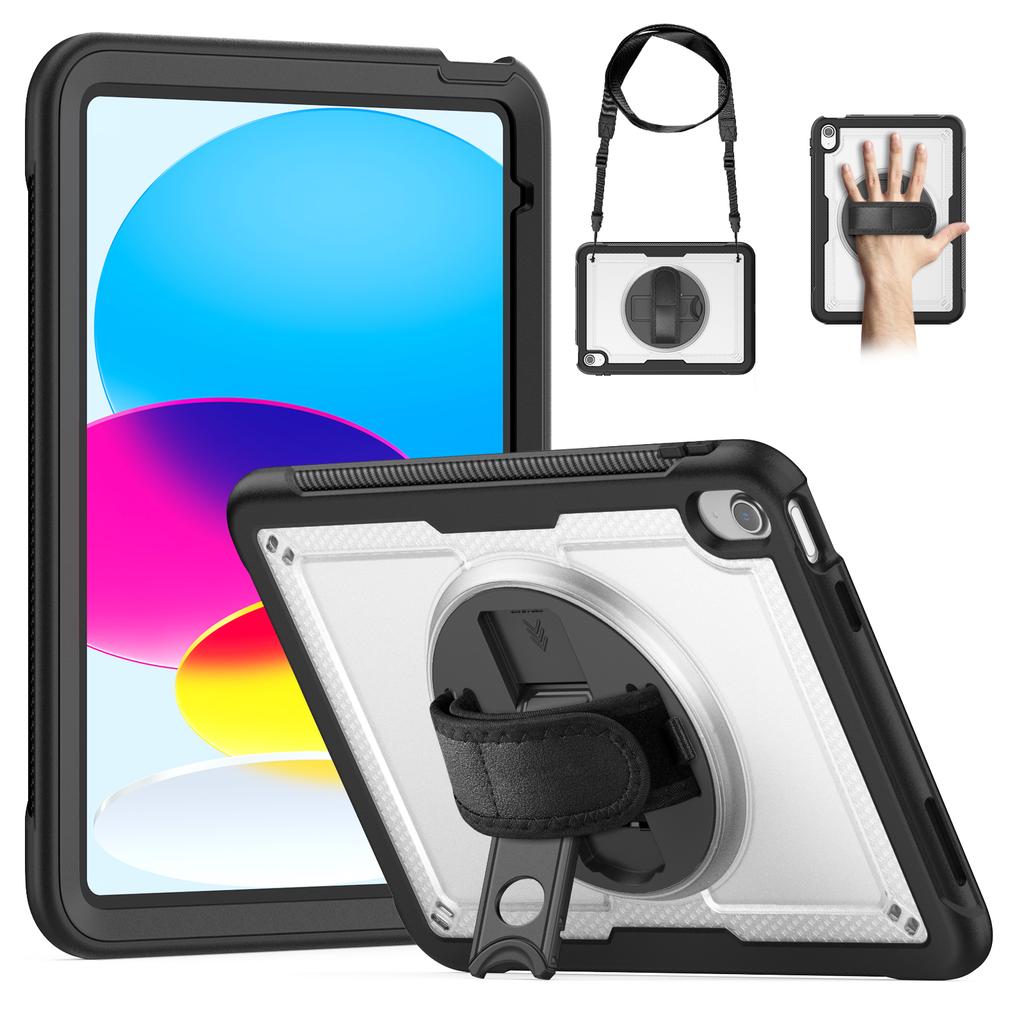 For iPad (2025)/10.9 (2022) Case Kickstand PC+TPE Tablet Cover with Hand Strap and Shoulder Strap