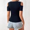 Womens Spring Tops Lace Up Cold Shoulder Design Summer Shirts for Women Casual Short Sleeve Womens Summer Shirts