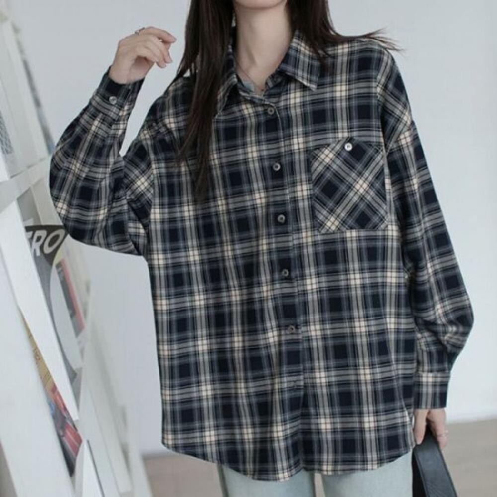 Navava Men Vintage Retro Check Long Sleeve Shirt Nb2972