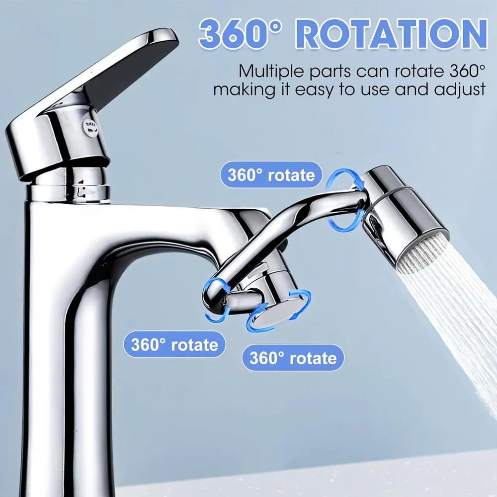 360 Swivel Stainless Steel Kitchen Faucet Extender Universal Splashproof Dual Mode Bathroom Sink Accessories with Adapter