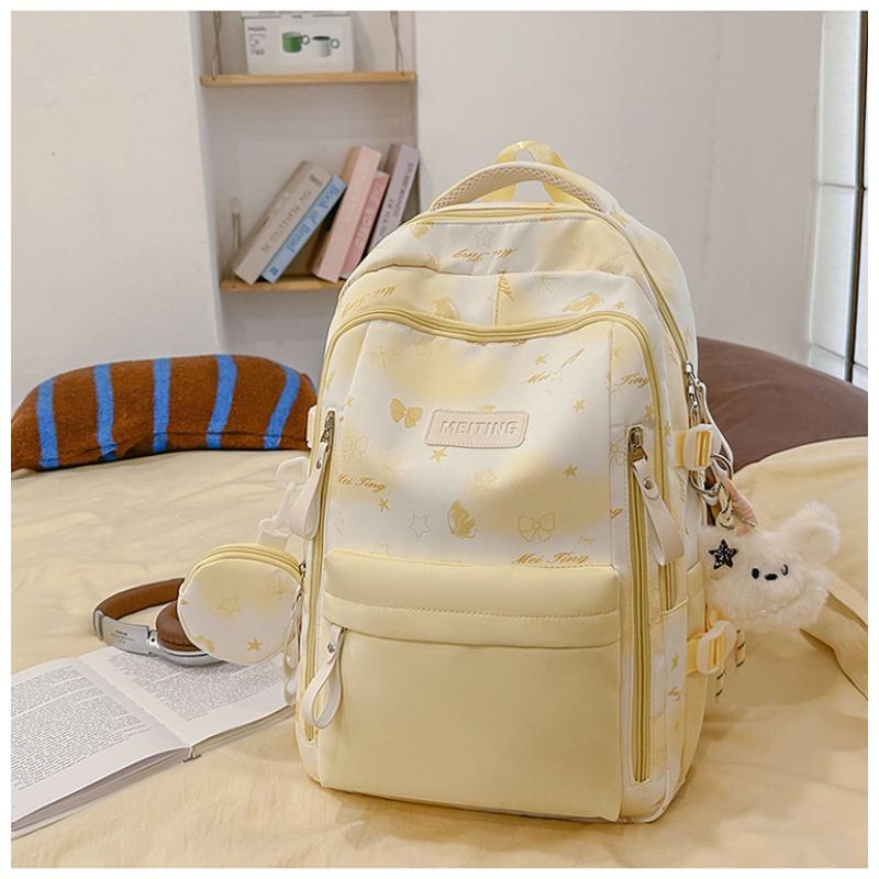 The new Japanese ins high-value, fresh, sweet and cute butterfly graffiti backpack, lightweight backpack for junior high school students