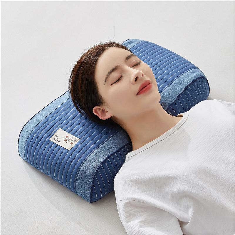 

100% pure cotton buckwheat pillow, ergonomic neck support, breathable sleep pillow suitable for all sleeping positions 48x26CM синий