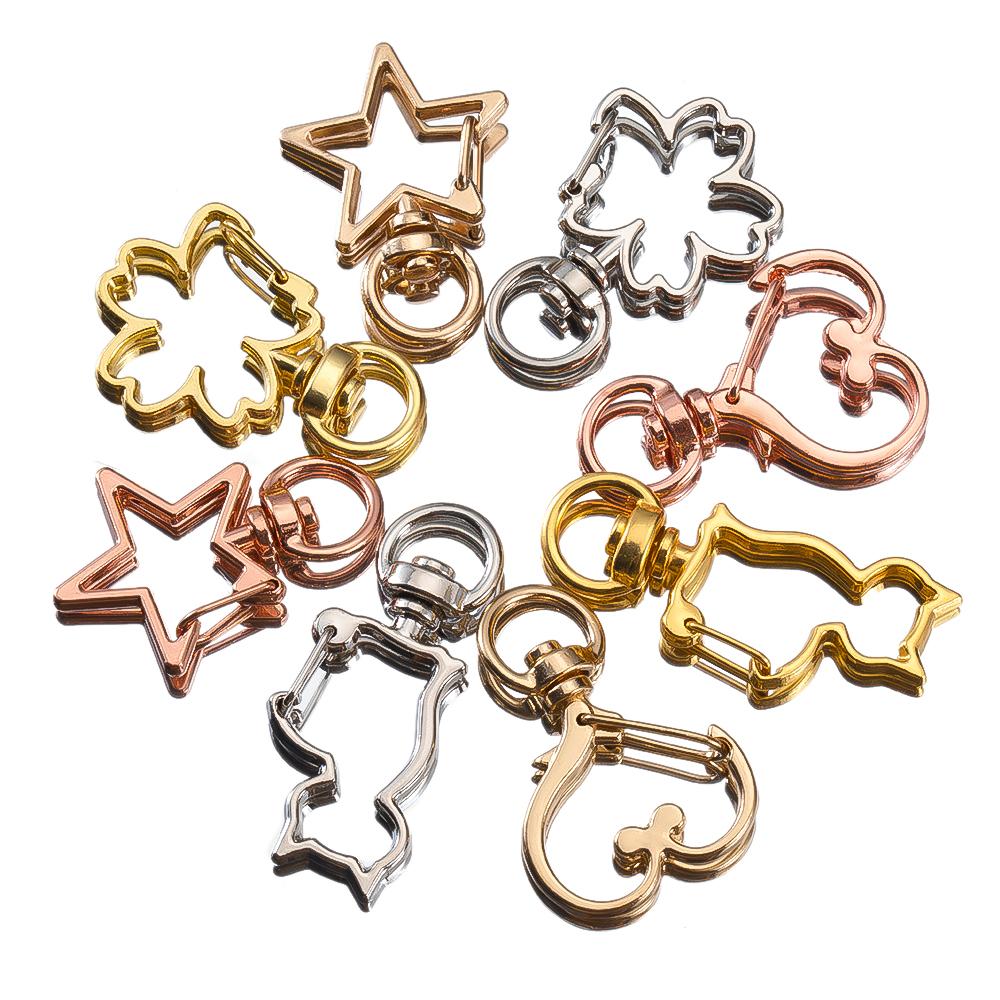 5pcs Openable Metal Sping Clasp Star Heart Cat Flower Ring Carabiner Keychain Bag Pet Dog Buckles Connector DIY Jewelry Making