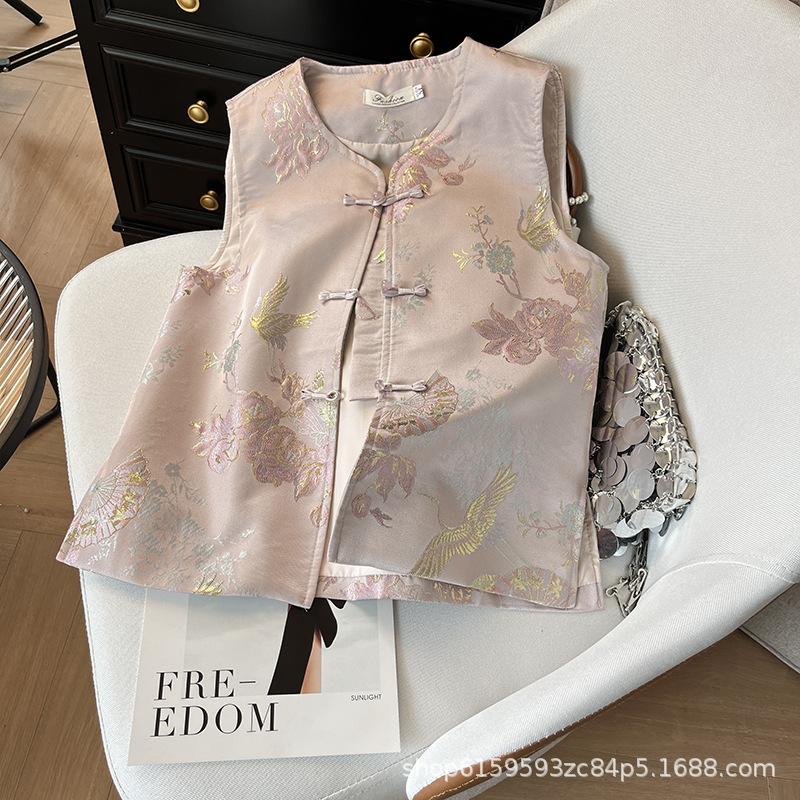 Spring 2025 Jacquard button-up sleeveless vest retro high-end temperament top