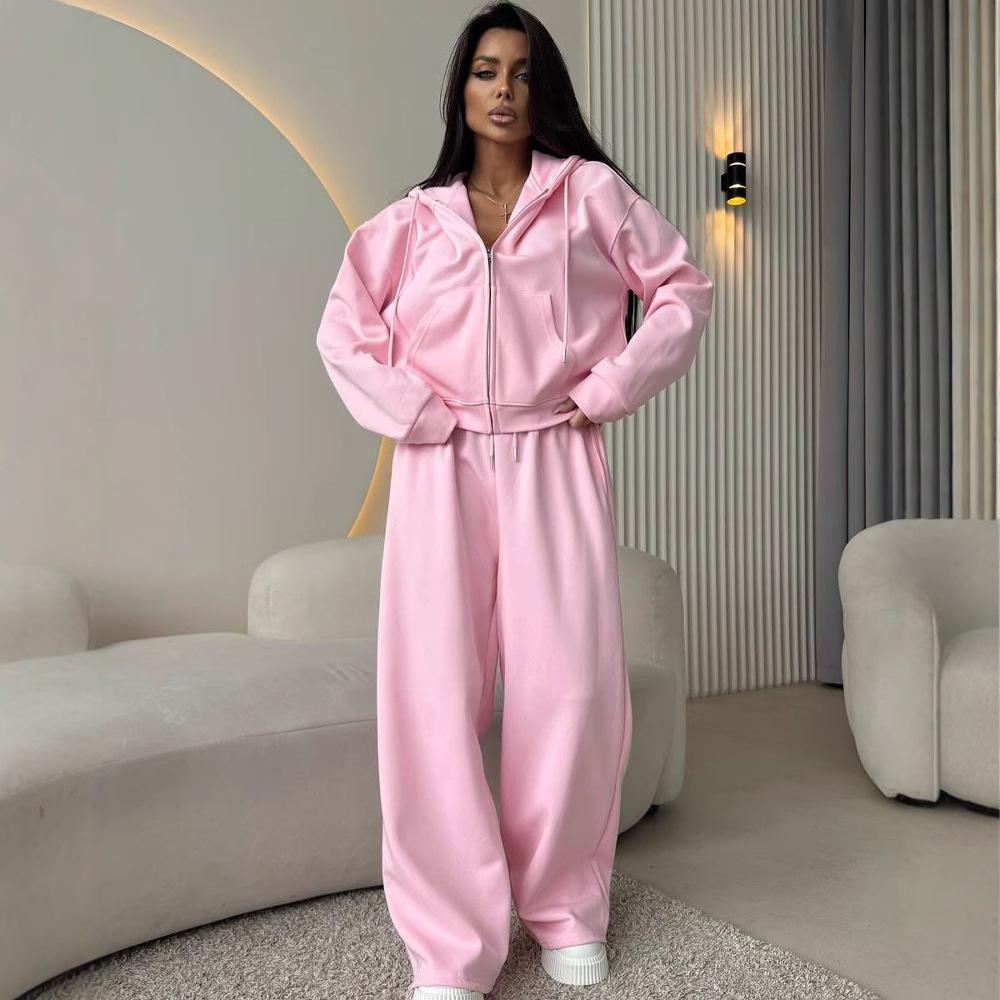 Women's 2-Piece Cotton Zip Up Hooded Sweatsuit Long Sleeve Pullover Jogger Set Casual Athletic Tracksuit