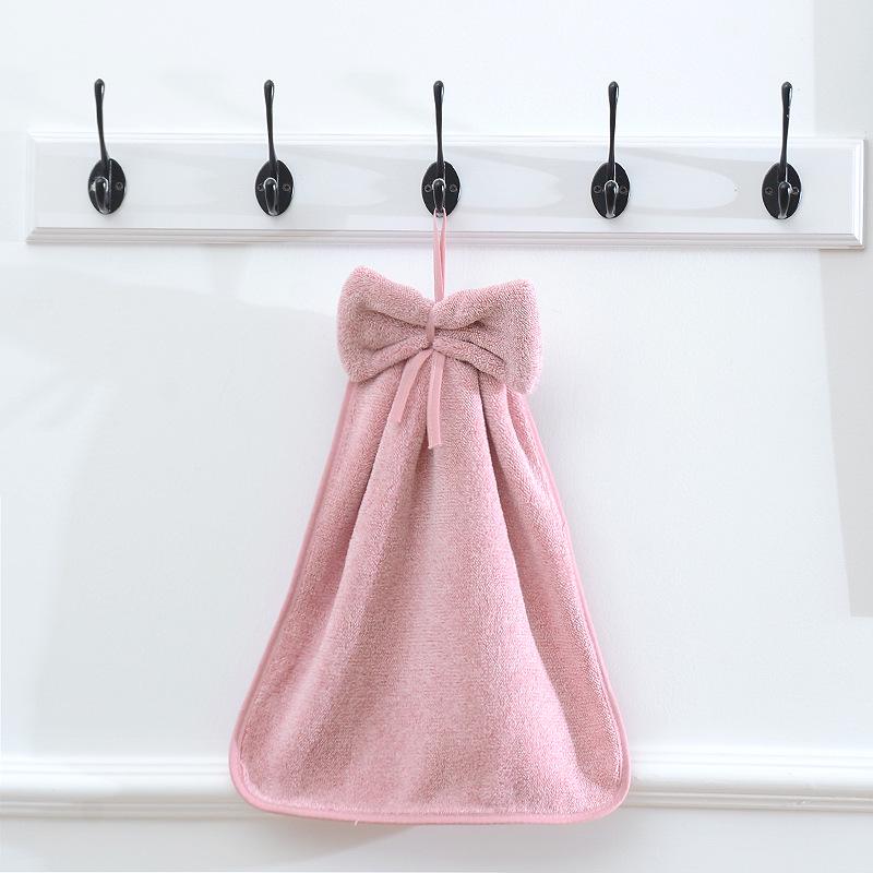 Coral Fleece Bow Hand Towel - Soft, Absorbent, Lint-Free, Hangable Cloth 