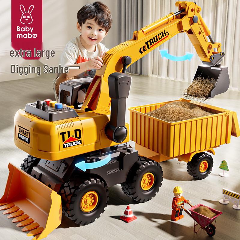 Oversized Toy Excavator Truck for Boys – Digger Dump and Transport Engineering Vehicle with Crane Shovel